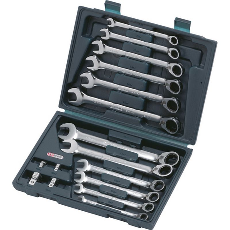 KS TOOLS 'GEARplus<sup>&reg;</sup>' Reversible Ratchet Combination Spanner Set with Adaptors K503.4666