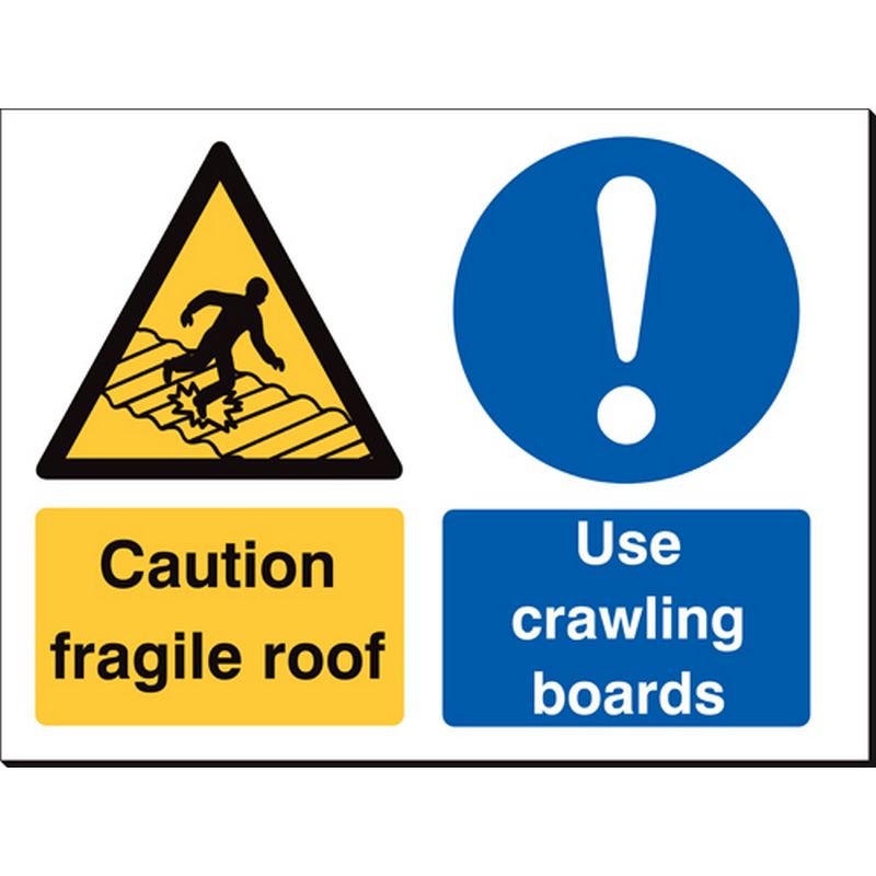 Caution Fragile Roof/Use Crawling Boards   480 x 350 mm SSB250